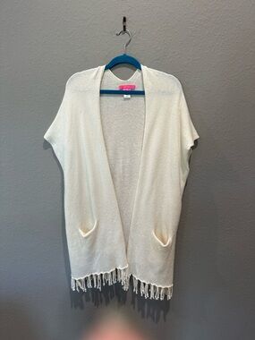Lilly Pulitzer Open Front Lucita Cardigan  Fringe Bottom  SZ S/M